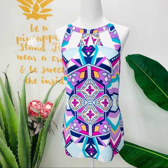 Annie Griffin Tops - ANNIE GRIFFIN Silk Multi Color Halter Cutout Top